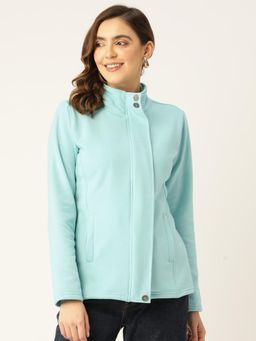 BRINNS - Women Mock Collar Long Sleeves Jacket Turquoise