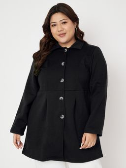 BRINNS - Plus Size Fleece Single-Breasted Long Sleeves Coat Black