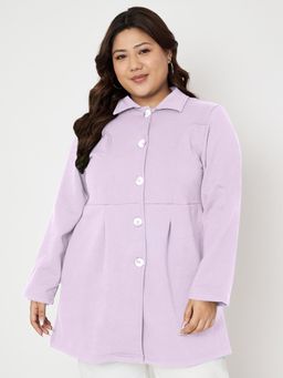 BRINNS - Plus Size Fleece Single-Breasted Long Sleeves Coat Lavender