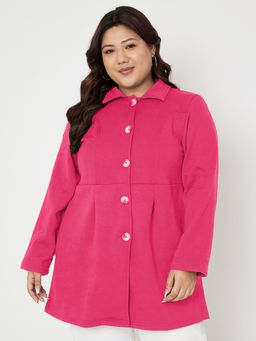 BRINNS - Plus Size Fleece Single-Breasted Long Sleeves Coat Magenta