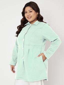 BRINNS - Plus Size Fleece Single-Breasted Long Sleeves Overcoat Green