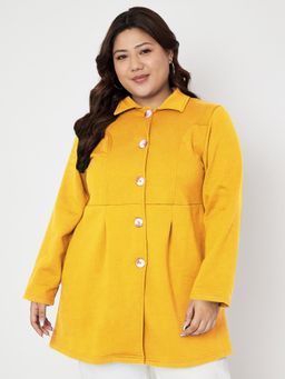 BRINNS - Plus Size Fleece Single-Breasted Long Sleeves Coat Yellow
