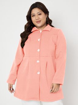 BRINNS - Plus Size Fleece Single-Breasted Long Sleeves Coat Pink
