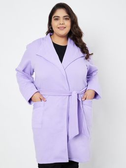BRINNS - Plus Size Longline Fleece Coats with Belt Lavender