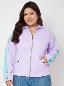 BRINNS - Women Plus Size Fleece High Neck Colourblocked Jacket Lavender