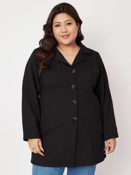 BRINNS - Women Plus Size Collar Hip Length Coat Black
