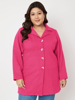 BRINNS - Women Plus Size Collar Hip Length Overcoat Magenta