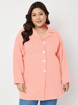 BRINNS - Women Plus Size Collar Hip Length Overcoat Pink