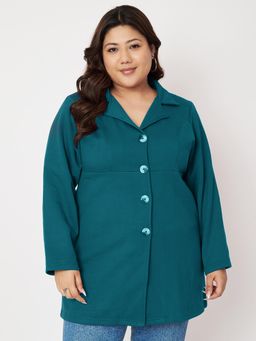 BRINNS - Women Plus Size Collar Hip Length Coat Teal