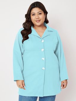 BRINNS - Women Plus Size Collar Hip Length Coat Turquoise
