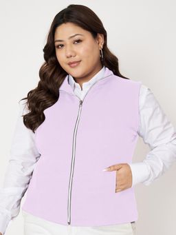 BRINNS - Plus Size Mock Neck Fleece Open Front Jacket Lavender