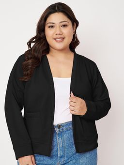 BRINNS - Women Plus Size Fleece Collarless Open Front Shrug Black