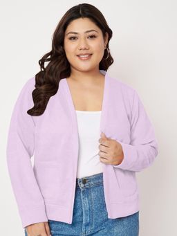 BRINNS - Women Plus Size Fleece Collarless Open Front Shrug Lavender