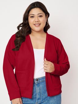 BRINNS - Women Plus Size Fleece Collarless Open Front Shrug Maroon
