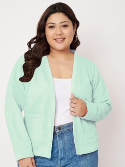BRINNS - Women Plus Size Fleece Collarless Open Front Shrug Green