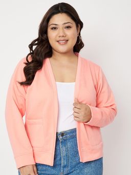 BRINNS - Women Plus Size Fleece Collarless Open Front Shrug Pink