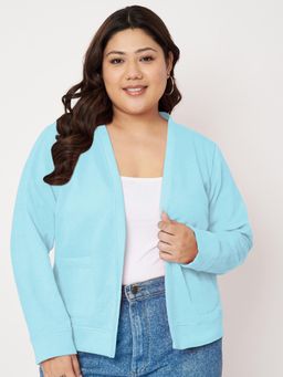 BRINNS - Women Plus Size Fleece Collarless Open Front Shrug Turquoise