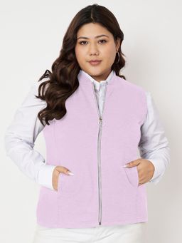 BRINNS - Plus Size Mandarin Collar Fleece Tailored Jacket Lavender