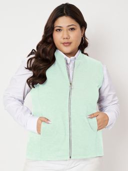 BRINNS - Plus Size Mandarin Collar Fleece Tailored Jacket Green