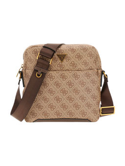 Guess - Tan Printed Torino Top Zip Crossbody Bag