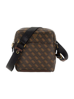 Guess - Brown Printed Torino Top Zip Crossbody Bag