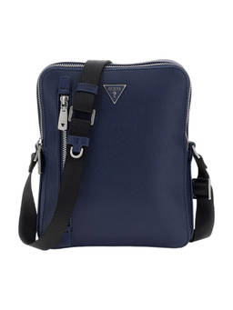 Guess - Navy Blue Solid Torino Double Zip Crossbody Bag