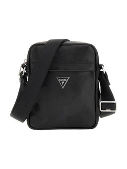 Guess - Black Solid Venezia Crossbody Bag with Front Zipper Pocket