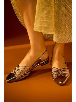 Sana K Luxurious Footwear - Eva Gold Steam Leather Bunto Cut Sandals