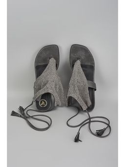 Sana K Luxurious Footwear - Grey Mesh Vegan Faux Leather Elevation Heel