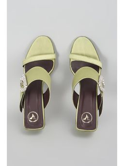 Sana K Luxurious Footwear - Pistacio Leather Strap D-Broch Unicorn Heel