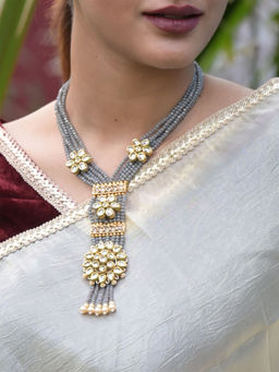 Odette - Grey Beads Neckpiece and Earrings for Women