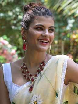 Odette - Red And Gold Necklace and Earrings for Women