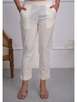 Juniper - White Solid Cotton Elasticated Waistband Pant