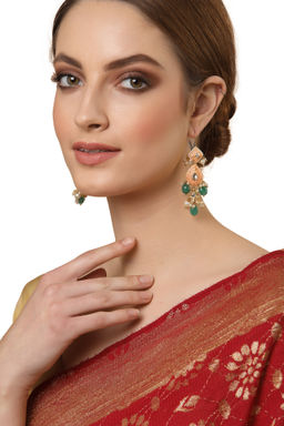 Dugran By Dugristyle - Peach & Green Meenakari Kundan Dangler Earring