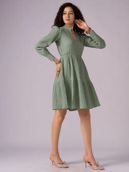 Twenty Dresses by Nykaa Fashion - Womens Green Textured Polyester A-Line Dress