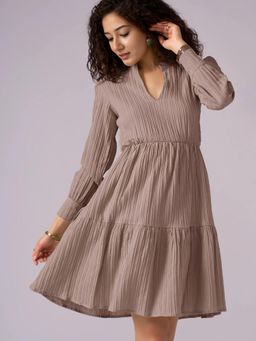 Twenty Dresses by Nykaa Fashion - Womens Brown Textured Polyester A-Line Dress