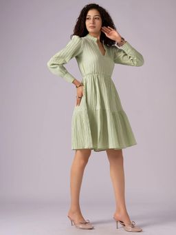 Twenty Dresses by Nykaa Fashion - Womens Light Pista Textured Polyester A-Line Dress