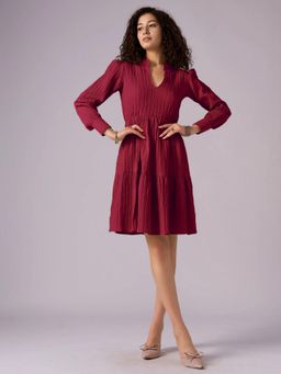 Twenty Dresses by Nykaa Fashion - Womens Maroon Textured Polyester A-Line Dress
