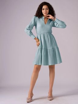Twenty Dresses by Nykaa Fashion - Womens Turquoise Textured Polyester A-Line Dress