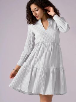 Twenty Dresses by Nykaa Fashion - Womens White Textured Polyester A-Line Dress