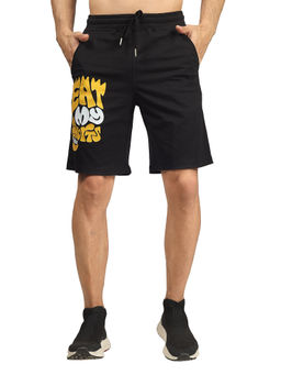 WEARDUDS - Men Black Typography Drawstring Shorts