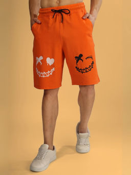 WEARDUDS - Men Orange Printed Drawstring Shorts