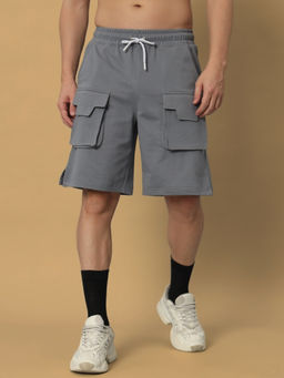 WEARDUDS - Men Grey Solid Drawstring Shorts