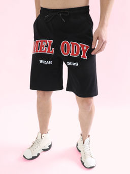 WEARDUDS - Men Black Typography Drawstring Shorts