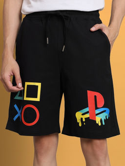 WEARDUDS - Men Black Printed Drawstring Shorts