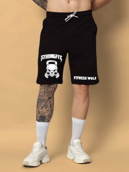 WEARDUDS - Men Black Printed Drawstring Shorts