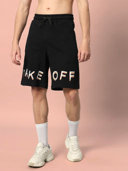 WEARDUDS - Men Black Typography Drawstring Shorts