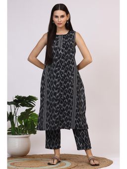 W - Womens Black Ikkat Pure Cotton Straight Kurta and Pant