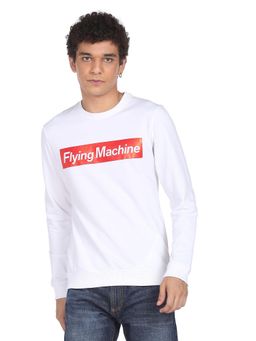 Flying Machine - Crew Neck Brand Print White Sweatshirt