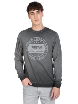 Flying Machine - Crew Neck Brand Print Cotton Grey Sweatshirt